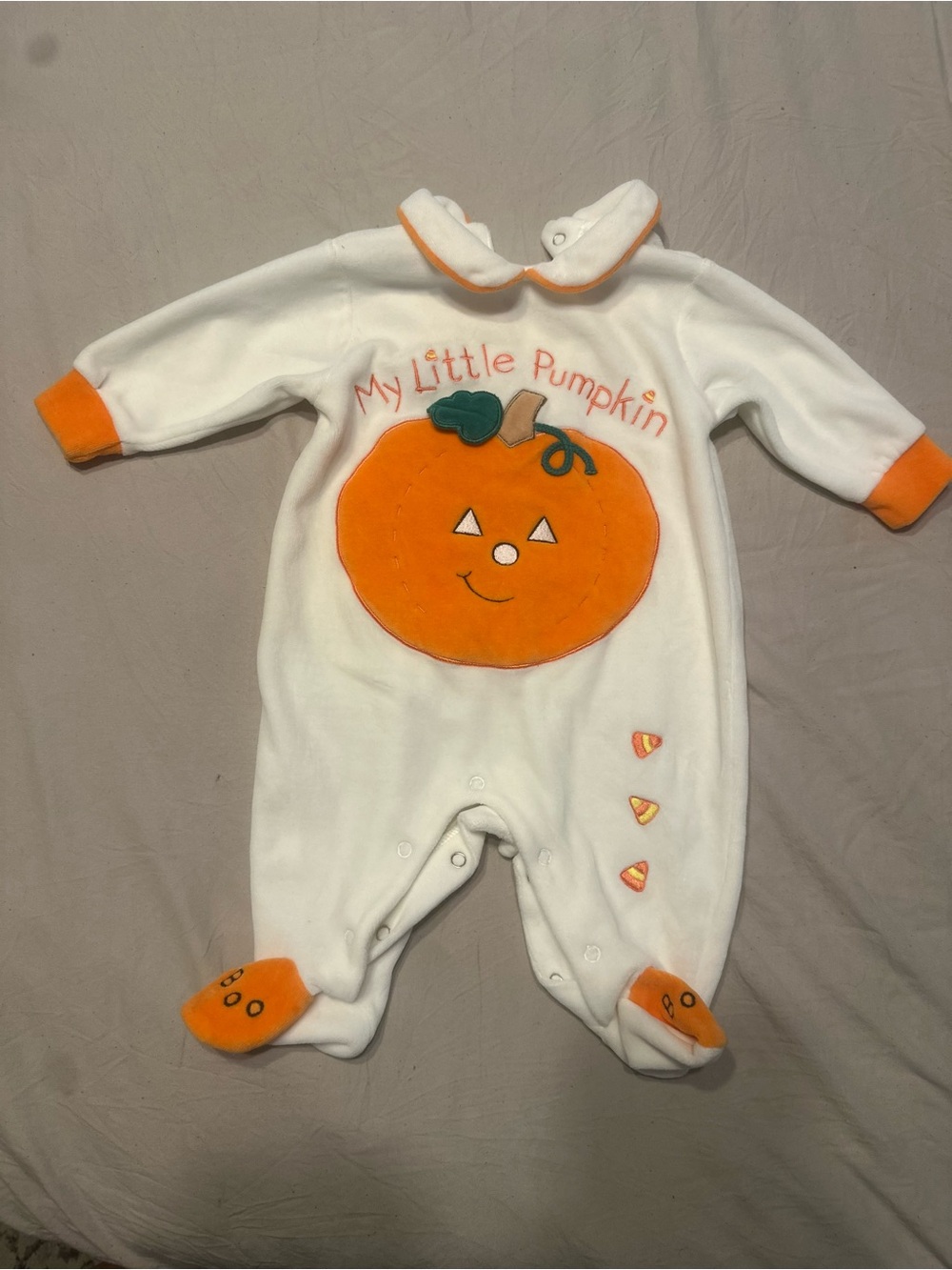 Koala Kids White and Orange Pumpkin Footed One-Piece
